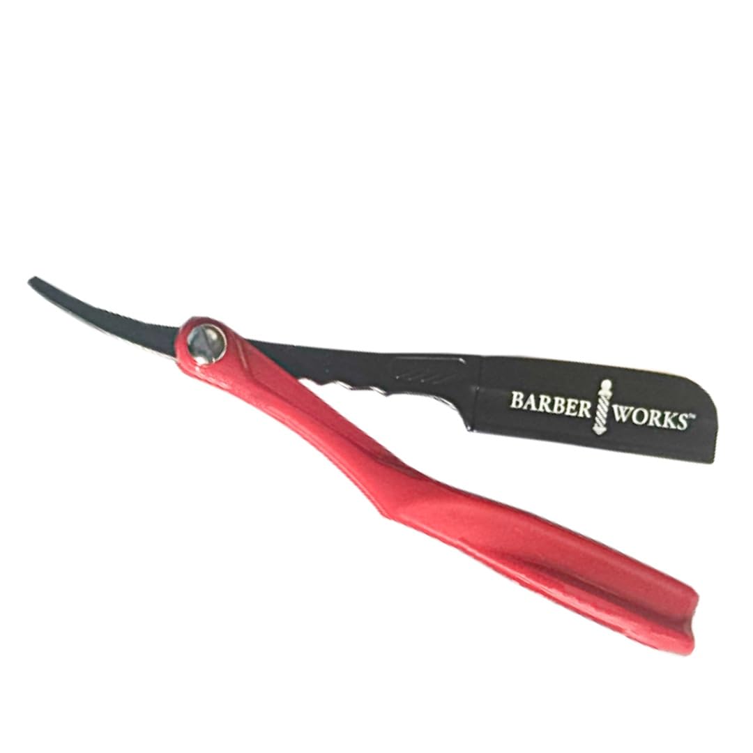 Professional Razor Holder – Ultra 3mm Exposed straight razor holder, short and long blades capable safe clip system (Red)