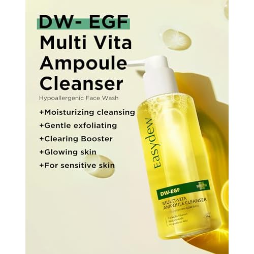 EASYDEW DW-EGF Multi Vita Ampoule Cleanser ? Hypoallergenic Face Wash for Sensitive Skin with High-Concentration EGF Peptide, Multi-Vitamins and Hyaluronic Acid - Ampoule to Bubble Foam, 6.76 fl.oz.