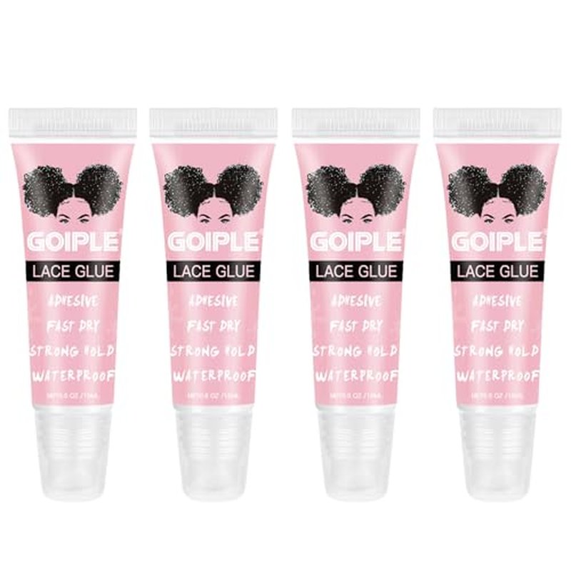Wig Glue for Lace Front Lace Wigs, 0.5 OZ Waterproof Lace Front Wig Glue for Wigs, Strong Hold Transparent Adhesive for Hair Replacement Invisible Hair Bonding Wig Adhesive (4PCS)
