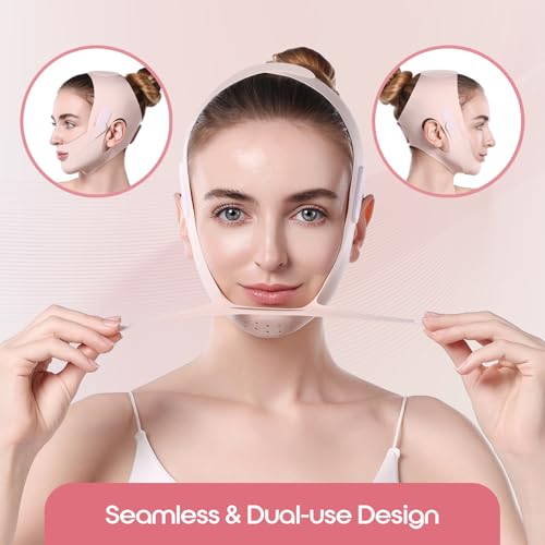Graphene Chin Strap for Sleeping, Reusable V Line Lifting Mask Double Chin Reducer for Face Lift,Jaw Exerciser,Double Chin Eliminator for Women,Face Slimming Strap,Face lifting Mask,22.44in*8.39in
