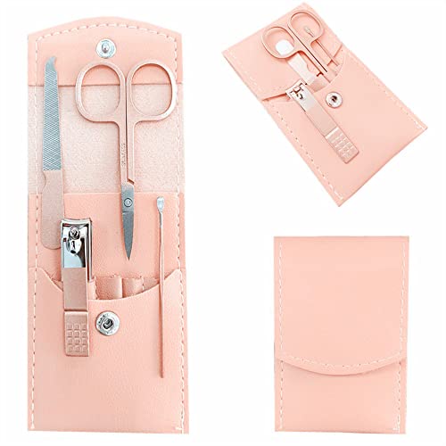 Manicure Set, Professional Women Nail Clippers Kit 4PCS£¬ Stainless Steel Nail Cutter Care Tools Professional Grooming Kits, PU Leather Travel Case £¨rose gold£©