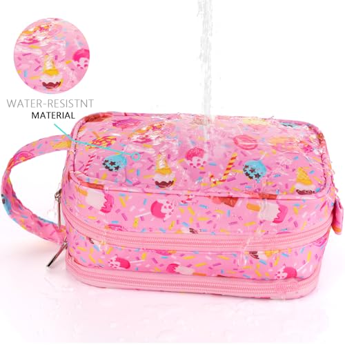 Kids Toiletry Bag for Girls, Travel Toiletry Bag for Little Young Girls Cosmetic Bag Makeup Bag Waterproof Hanging Wash Bag Toddler Toiletries, Candy Pink