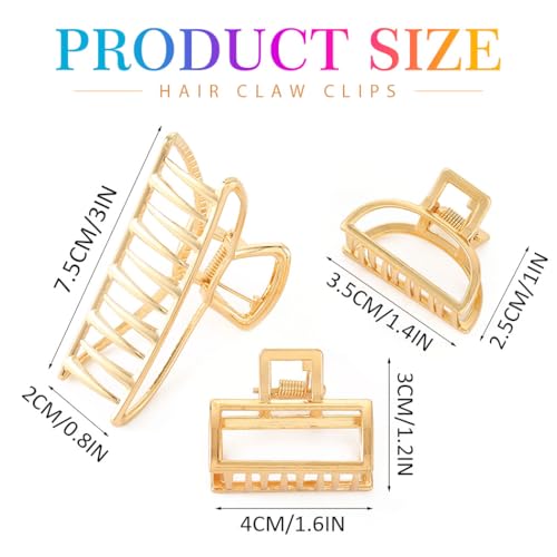 BARTOSI Gold Claw Clips Small Hair Clips Metal Hair Claw Clip Cute Hair Accessories for Women and Girls (Pack of 3)
