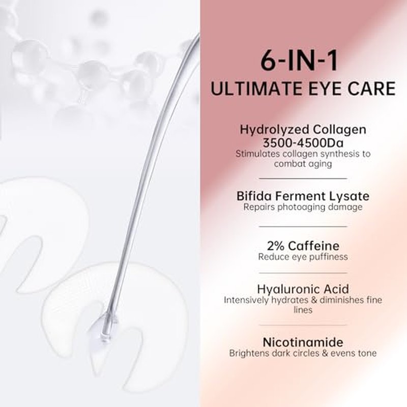 Novoy 15 Pairs Bio-Collagen Real Deep Eye Patches - 6-in-1 Retinol Overnight Eye Patches for Dark Circles, Puffiness & Wrinkles | 2% Caffeine+Hyaluronic+Niacinamide, Korean Popular Eye Mask - ROSE