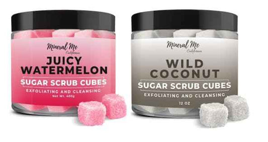 Body Scrub Exfoliator - 12oz WATERMELON Sugar scrub cubes w/Mango Butter & Shea butter, Body Scrub Exfoliator - 12oz COCONUT Sugar scrub cubes, Natural & Organic for all body exfoliation