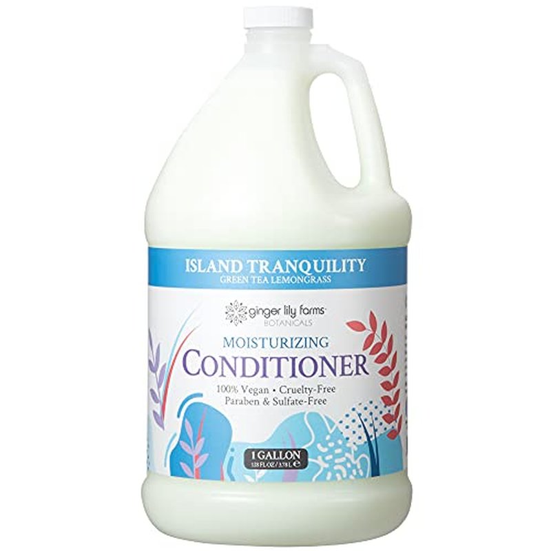 Ginger Lily Farms Botanicals Moisturizing Conditioner for Dry Hair, Island Tranquility, 100% Vegan & Cruelty-Free, Green Tea Lemongrass Scent, 1 Gallon Refill (Pack of 4)