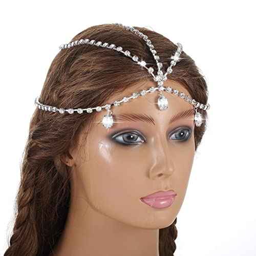 Wedding Head Chain Rhinestone Headpiece Jewelry Gold Silver Hair Chain Festival Holloween Costume Bridal Headbands Crystal Forehead Chain for Women