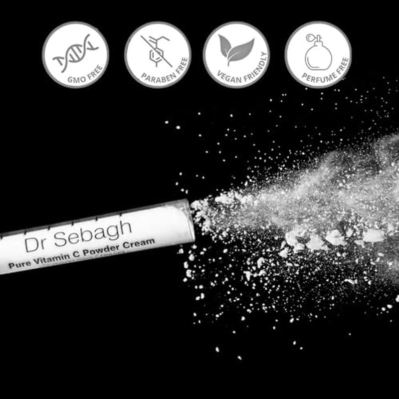 Dr Sebagh ? Pure Vitamin C Powder Cream [Clinically Proven Radiance] ? Glow Boosting Skincare ? Vitamin C Powder Cream for Dark Spots, Face & Acne ? (0.07 oz, 5 Pack)