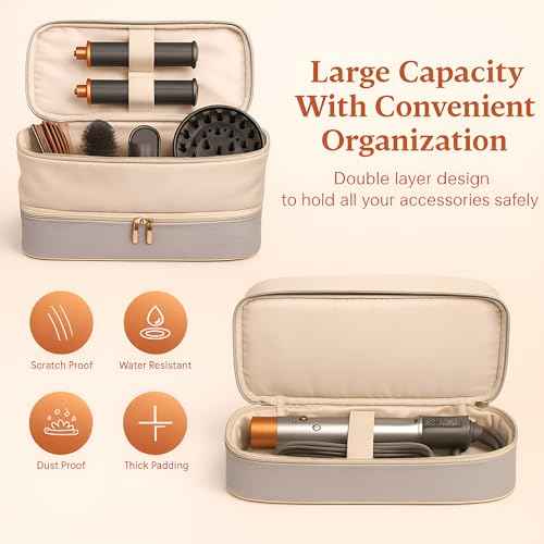 for Dyson Airwrap Travel Case, Shark Flex Style Case, Hair Dryer Travel Bag, Shark Hair Dryer Storage, Airstraight Air Wrap Flexstyle Fusion Organizer, Dyson Travel Bag (Beige & Gray)