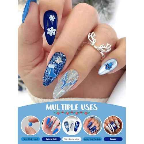 EABNKU Solid Builder Gel Kit, 6 Colors Blue Collection Glitter, Non Sticky Nail Extension & Sculpting Gel, 3D Molding, 15g*6 (3 OZ)