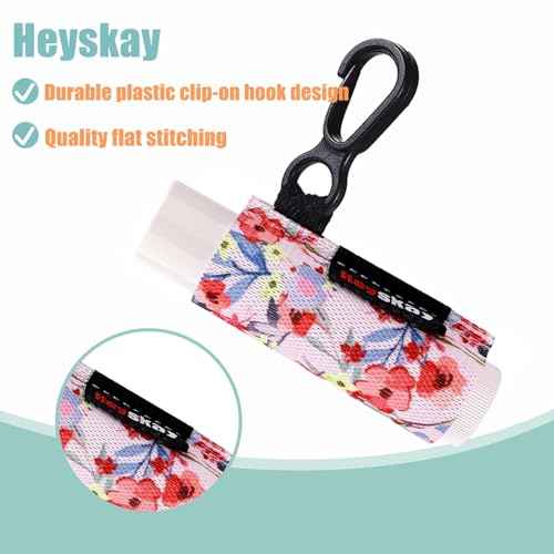 HEYSKAY 8PCS Lip Balm Holder Sleeves Keychain Lipstick Holder Key Chain Lip Gloss Holder Lipstick Elastic Sleeve(Floral Set B-8PCS)
