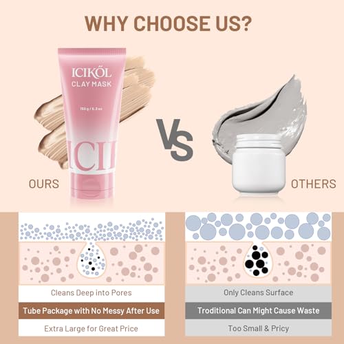 Large Pore Minimize Clay Mask, Mud Facial Mask with Sea Silt & HA - Canada Glacial Clay for Cleansing - Tightening - Pore-Purifying with Brush - Glass Skin Care Gift for Women Men, Red, 5.3 oz