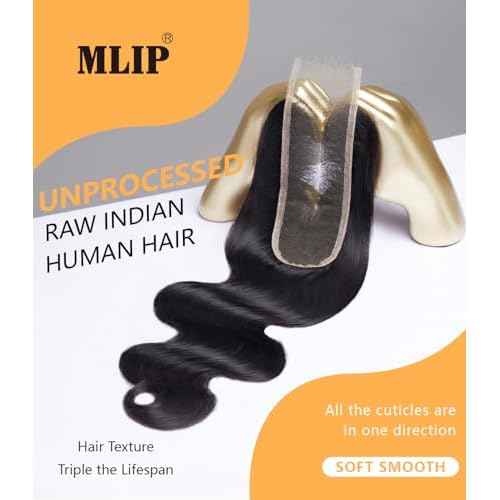 Mlip 2x6 HD Lace Closure Body Wave, 0.10mm Ultra Thin Invisible Swiss Lace, Skinlike Real HD Lace Melt into Skin Perfectly, Pre-plucked Natural Hairline, Raw Indian Human Hair 12 Inches