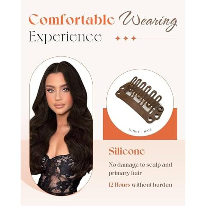 Sunny Hair Clip in Hair Extensions Straight Human Hair Clip in Extensions Remy Clip in Hair Extensions Real Human Hair Extensions Clip ins Dark Brown Hair Extensions 20inch