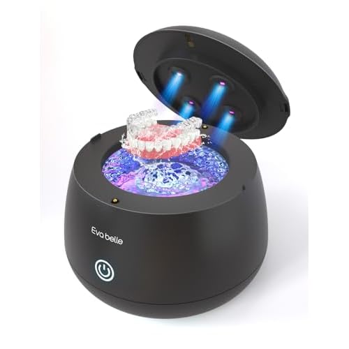Ultrasonic Retainer Cleaner, EVA BELLE Denture Retainer Cleaner Machine, Tooth Cleaner for Oral Dental Care, Portable Rechargeable Dental Cleaning Pod for Night Guards, Braces, Aligner, Jewelry