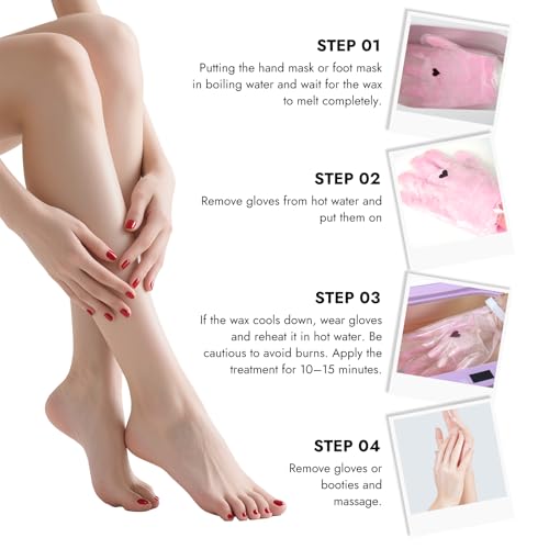 Paraffin Hand Mask & Paraffin Foot Mask, 1Pair Each, Moisturizing Gloves Soften Your Hands and feet in 10-Minute Hydration Softening (Red)