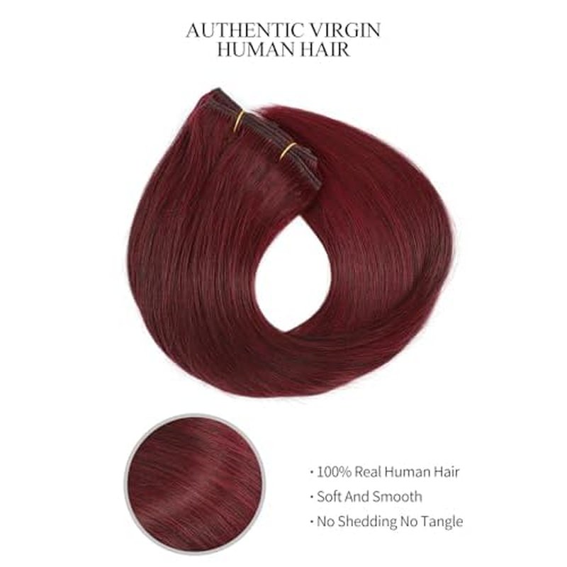 Seamless Clip in Hair Extensions Real Human Hair Red 22 inch 8pcs 120g 100% Unprocessed Full Virgin Hair Pieces for Women Double Weft(22 inch #99J Burgundy)