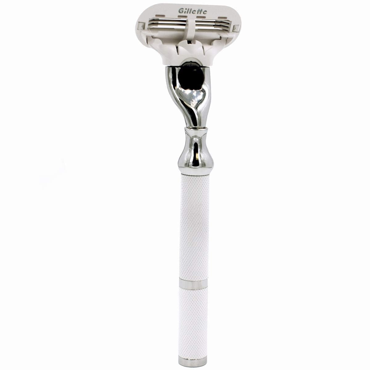 Parker Deluxe Triple Blade Razor for Women–Compatible with Gillette Venus or Gillette Mach 3 Cartridges–5.5 Inch Textured Brass Frame Handle-One Gillette Venus Cartridge Included
