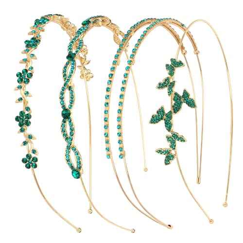 Wecoe 4 Pack Rhinestone Headband for Women and Girls, Flower Wedding Headband, Bridal Shower, Party, Prom, Cosplay, Hair Accessories, Gifts