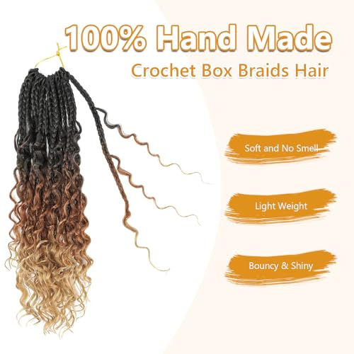 8 Packs Goddess Box Braids Crochet Hair for Black Women -14 Inch Crochet Braids Hair Bohomian Box Braid Crochet Hair Synthetic Braiding Hair (1B/30/27)