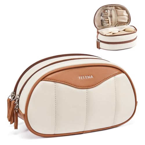 Telena Medium Makeup Bag, Travel Make Up Bag for Women, Vegan Leather Cosmetic Bag for Travel Essentials