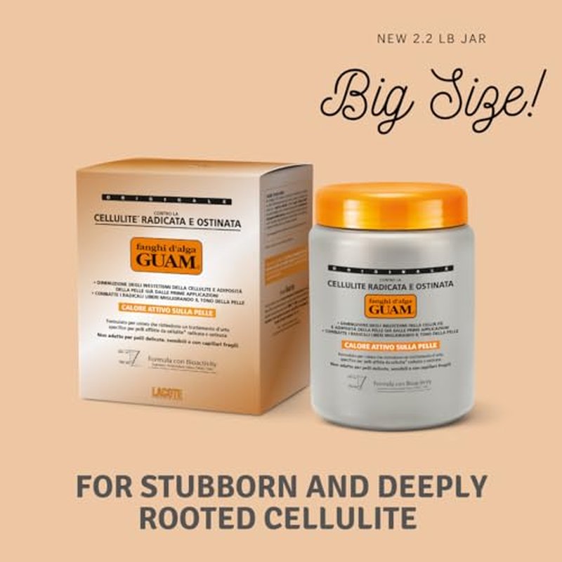 Guam Anti-cellulite Body Wrap for Thighs, Legs, MAX STRENGTH Hot Mud for Stubborn Cellulite, Clay Body Mask with Caffeine, Seaweed and Essential Oils, Reduce Cellulite on Legs, (2.2LB)