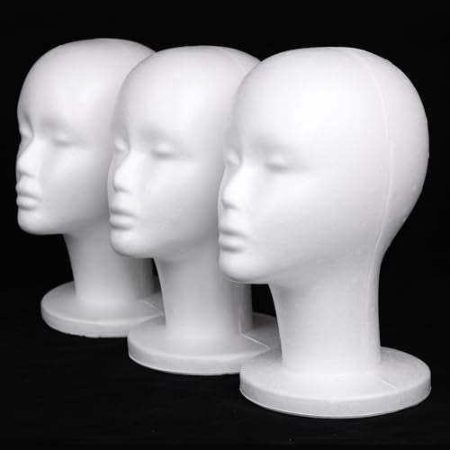 Leeven 3 Packs Foam Wig Head Female Styrofoam Mannequin Head Stand for wigs foam heads Wig Display for Style, Model, Display Hair, Hats, Hairpieces, Mask , Salon and Travel