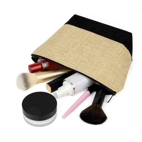 Muka 6 Pack Burlap Makeup Bag, Two Tone Gusseted Cosmetic Case, 9 x 5-1/2 x 3-1/2 Inch