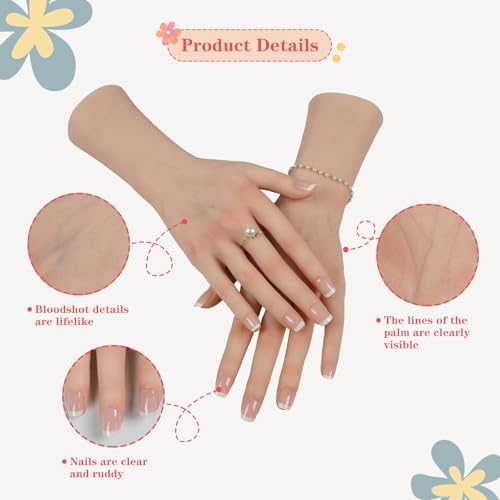 Realistic Female Silicone Hand Mannequin Hand Model Fake Hand With Skeleton For Manicurist Reusable Acrylic Nails Display Jewelry Props - White Left Hand