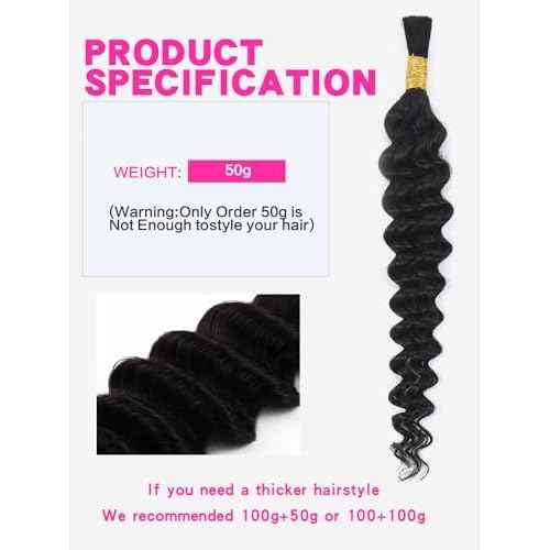 Selina Human Braiding Hair 2 Bundle Loose Deep Human Hair Bulk Micro Braiding Hair Human Hair Deep Wave Bulk Human Hair For Braiding Natural Black Color (100g Loose Deep, 20inch)