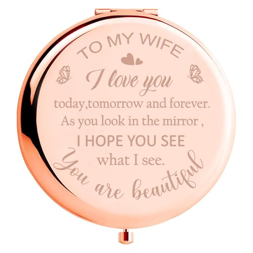 Valentines Day Mirror Gifts for Her Wife, Gift for Wife from Husband to My Wife Compact Mirror, Romantic Gifts for Wife Birthday, Wedding Anniversary, Valentine's Day, Mother's Day