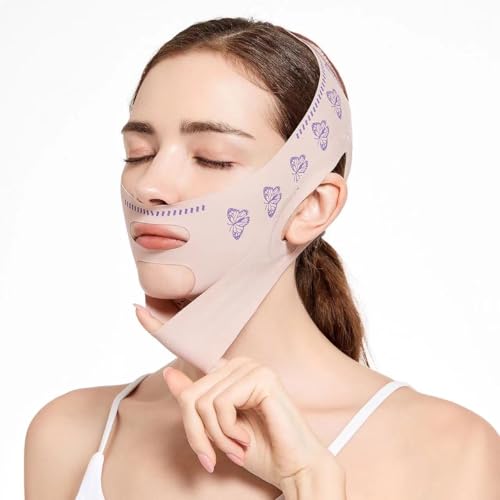 Beauty Face Sculpting Sleep Mask, Double Chin Reducer,V Shaped Slimming Face Mask, Reusable Facial Shaped UP Lift Mask- Anti-Aging and Anti-Wrinkle Band (Pink B)