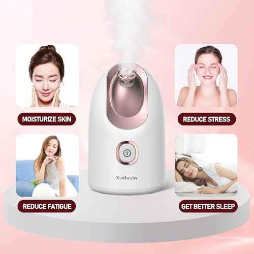 Newbealer Facial Steamer, Mini Aroma Face Steamer, Nano Ionic Hot Mist Face Humidifier for Facial Deep Cleaning, Home Sauna Spa Sprayer with 9 Pieces Acne Remover Kit (White-Gold, 160 ML)