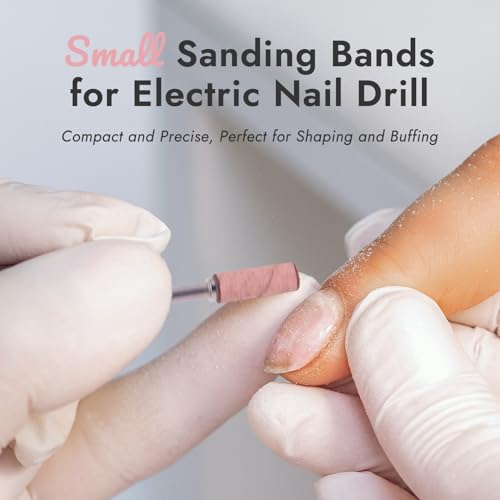 Finea 100 Pc Set Nail Drill Bits 180 Grit Fine Small Sanding Bands with 3.1mm Mini 3/32" Mandrel for Electric File Professional Efile Accessories Manicure Supplies Nail Tech Essentials Light Pink