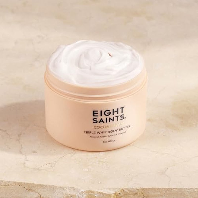 Eight Saints Cocoa Creme Body Butter, Natural and Organic Body Cream With Coconut Oil and Cocoa, Intense Hydration and Nourishing Moisturizer, 8 Ounces