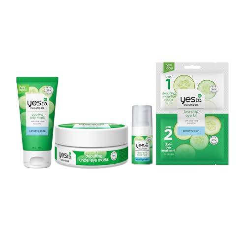 Yes To Cucumbers Sensitive Skin Set ? Cooling Jelly Mask, Depuffing Under Eye Masks, Two-Step Eye Kit,