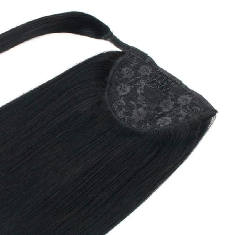 ABH AMAZINGBEAUTY HAIR Ponytail Hair Extensions for Women Remy Human Hair Jet Black Color #1 Wrap in Easy to Use 80 Gram 16 Inch