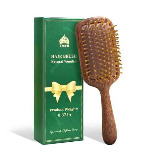 Hair Brushes for Women Men Kids Natural Green Sandalwood Wooden Hair Brush with Ergonomic Handle Enhance Shine Detangling Hairbrush for Dry Curly Thick Thin Straight Hair