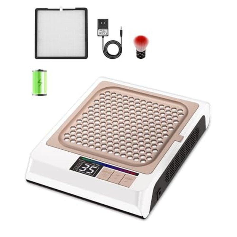 Nail Dust Collector Cordless, Quiet & 4 Upgraded Powerful Vacuum Dust Fans Adjustable Speed,80W Dust Suction Machine for Acrylic Gel Nail Polish Manicure Pedicure Tool at Home or Salon Nail Tech-White