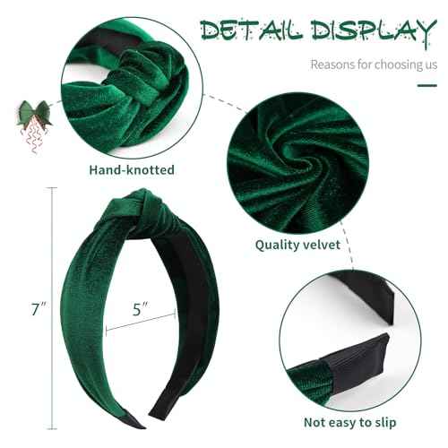 YanJie Christmas Headbands for Women Velvet Red Knotted Headband Green Christmas Velvet Wide Hair Band for Women Girls Fashion Headbands Holiday Gift