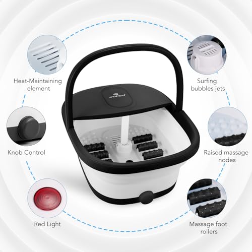 2025 Collapsible Foot Spa Bath with Massage Roller and Jets, Red Light, Pedicure Tool, Feet Soaking Tub for Stress Relief & Soft Feet, Gift for Mom and Dad