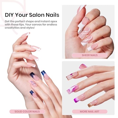 Beetles Tipex Nail Kit, Square Medium Nail Tips 224 Pcs 16 Sizes Pre-Etched Fake Nails with Tipex Nail Glue Mini Nail Lamp - Thick Acrylic Nail Set Pre-Builder Gel Press-on Nails