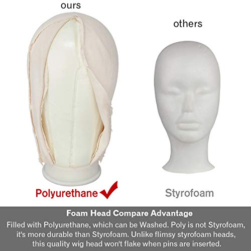 Leeven 21"-24" Poly Canvas Block Head Professional Mannequin Canvas Head for Making, Drying,Styling Wigs with Table Clamp Stand 22 Inch