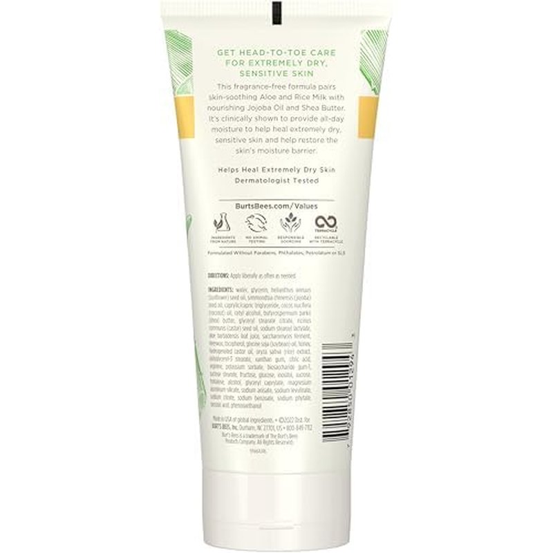 Burt's Bees Ultimate Care Healing Body Lotion with Aloe and Rice Milk for Sensitive Skin, 98.8% Natural Origin, 6 Ounces
