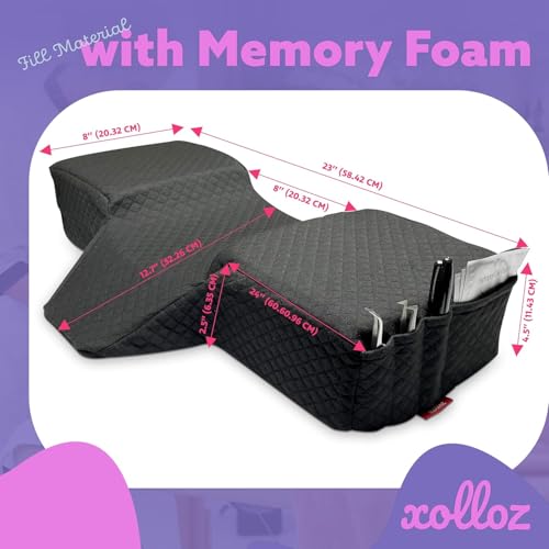 Lash Pillow for Eyelash Extensions - Curved Memory Foam Bed Pillow, Ergonomic Head Rest with Neck Support, Side Pockets for Tools, Fits Lash Beds for Tech ? Black