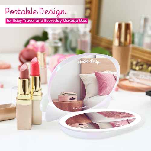 Impressions Vanity Hello Kitty Kawaii Lighted Compact Mirror for Purses, Double Sided Travel Makeup Mirror with 2X Magnification, Adjustable LED Lighting and Soft Touch Switch (Iridescent)