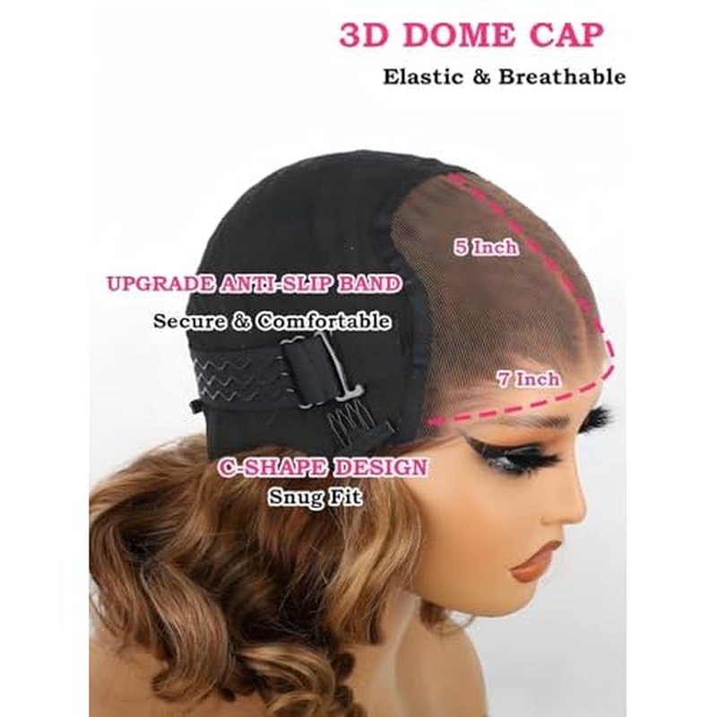 ISEE Wear Go Glueless Wigs Human Hair Pre Plucked Pre Cut Short Bob Body Wave Lace Front Wigs Human Hair for Women Upgraded Glueless Bob Wig 7x5 HD Lace Closure Wigs (Highlight Ombre, 12 Inch)