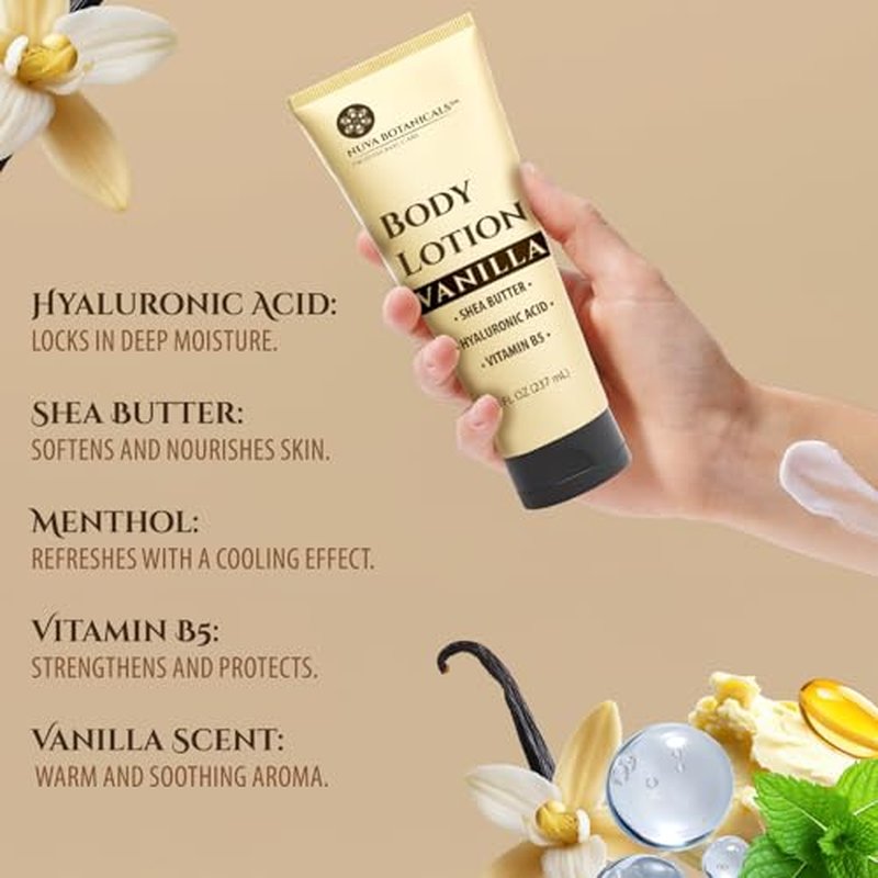 Vanilla Body Lotion for Women Dry Skin - Vanilla Lotion for Women with Hyaluronic Acid - Body Cream for Women with Shea Butter - Moisturizing and Hydrating Vanilla Body Care (8 fl oz)