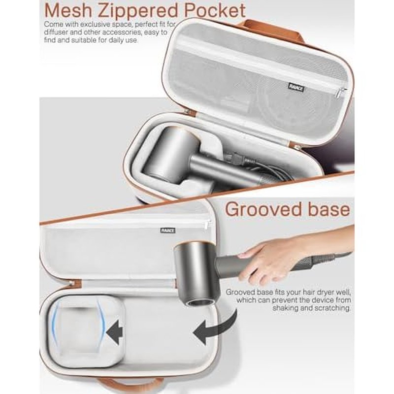 RAIACE Hard Storage Case Compatible with dyson Hair Dryer, Travel Carrying Bag. (for sale is case only). - Gray(Gray Lining)