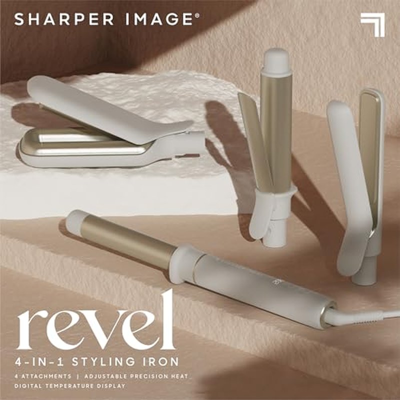 Sharper Image¢ç Revel 4-In-1 Styling Iron |4 Attachments| Multi-Styler 1" Curling Wand, Wave Styler, Flat Iron| Adjustable Heat| Ceramic Tourmaline Technology|Hair Straightener & Curler| Gift for Women